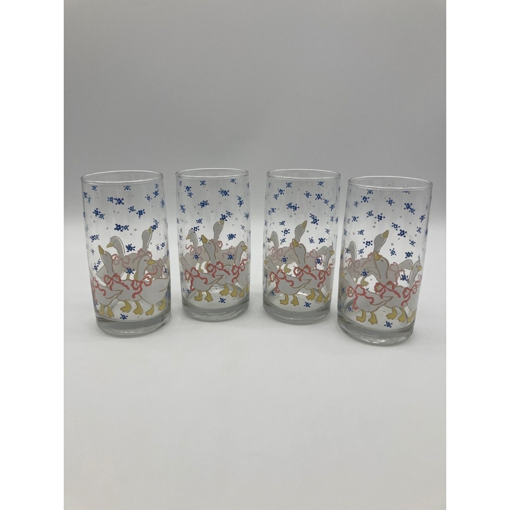 Vintage 1988 Libbey St Clair Country Geese Drinking Glasses Set of 4